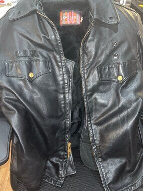 Vintage Black Leather Jacket XL Heavy, Faux Fur Lined, Hidden Pockets Durable